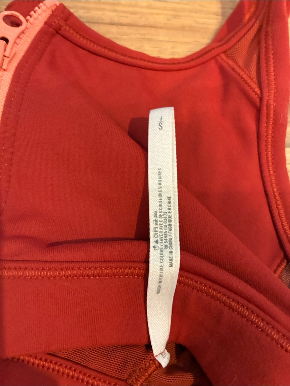 aerie Front-Zip Sports Bra in Deep Red with Coral Zipper - Picture 2 of 4